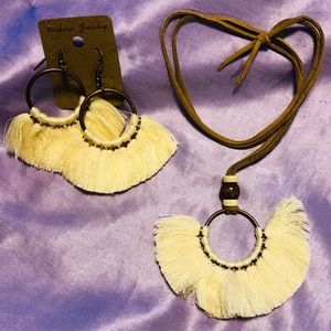 Cream colored fringe/tasseled earring/necklace set